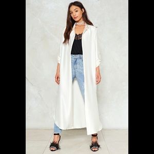 Nasty Gal ankle length cream satin duster jacket